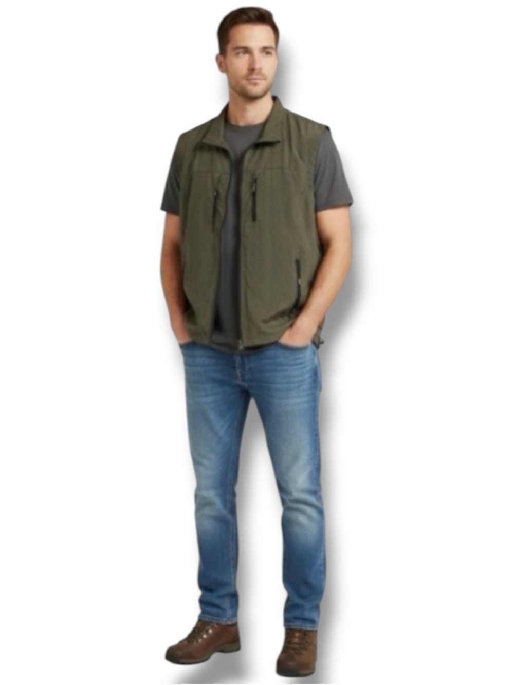 Olive Green Techwear Utility Vest 2XL Nylon Gorpcore Hiking Fishing